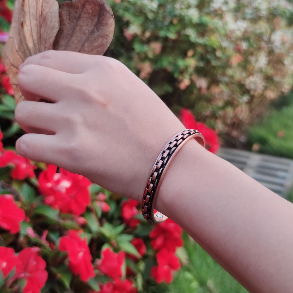 Vinterly Magnetic Pure Copper Bracelets Adjustable Cuff Energy Magnet Bangles Benefits Wristband Stripe Health Jewelry Men Women