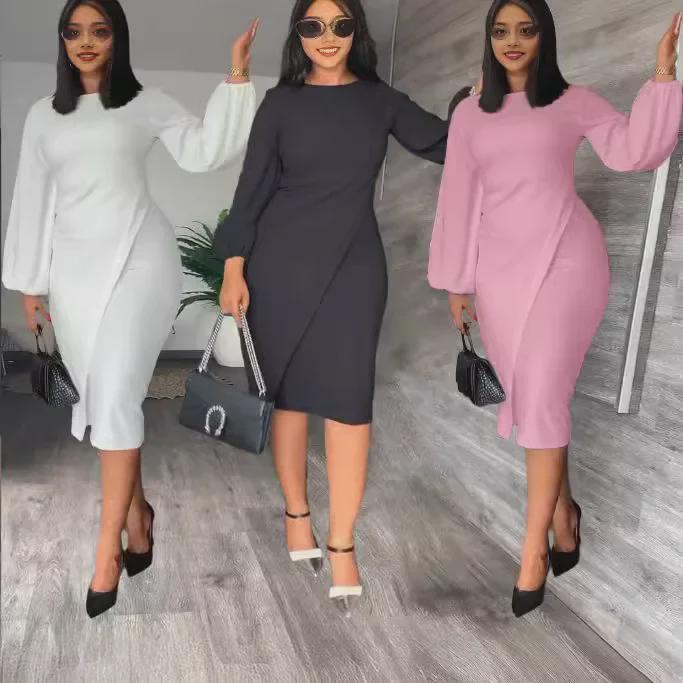 European and American Women's Autumn/Winter Lantern Sleeve Fashion Commuter Dress