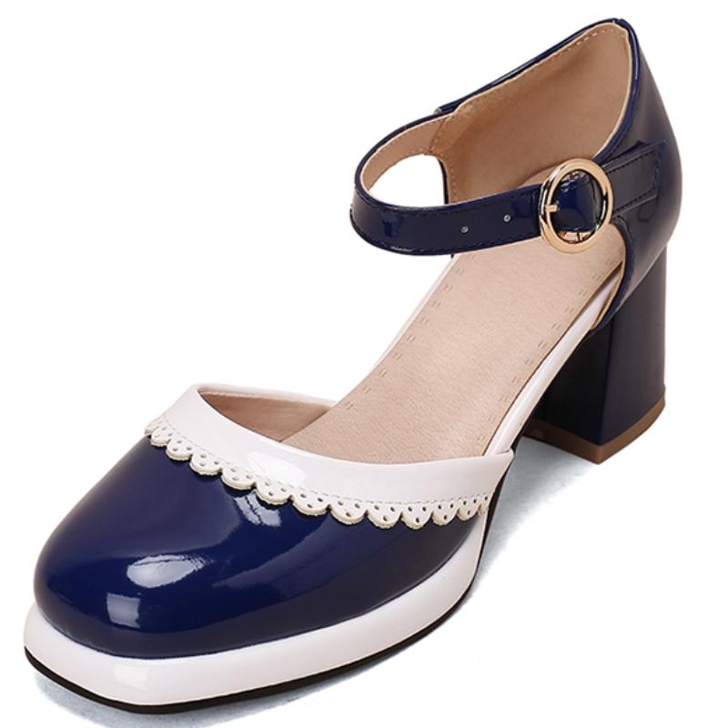 Fashion Summer Sandals Lolitas Shoes for Women Sweet High Heels Large Size Straps D'Orsay Pumps Pink Blue Heeled Wedding Shoes Ladies