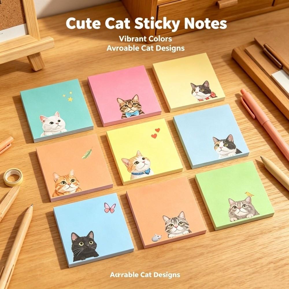 9pcs Set Macaron Style Animal Memo Pads Sticky Backing Small Notepads Office Use