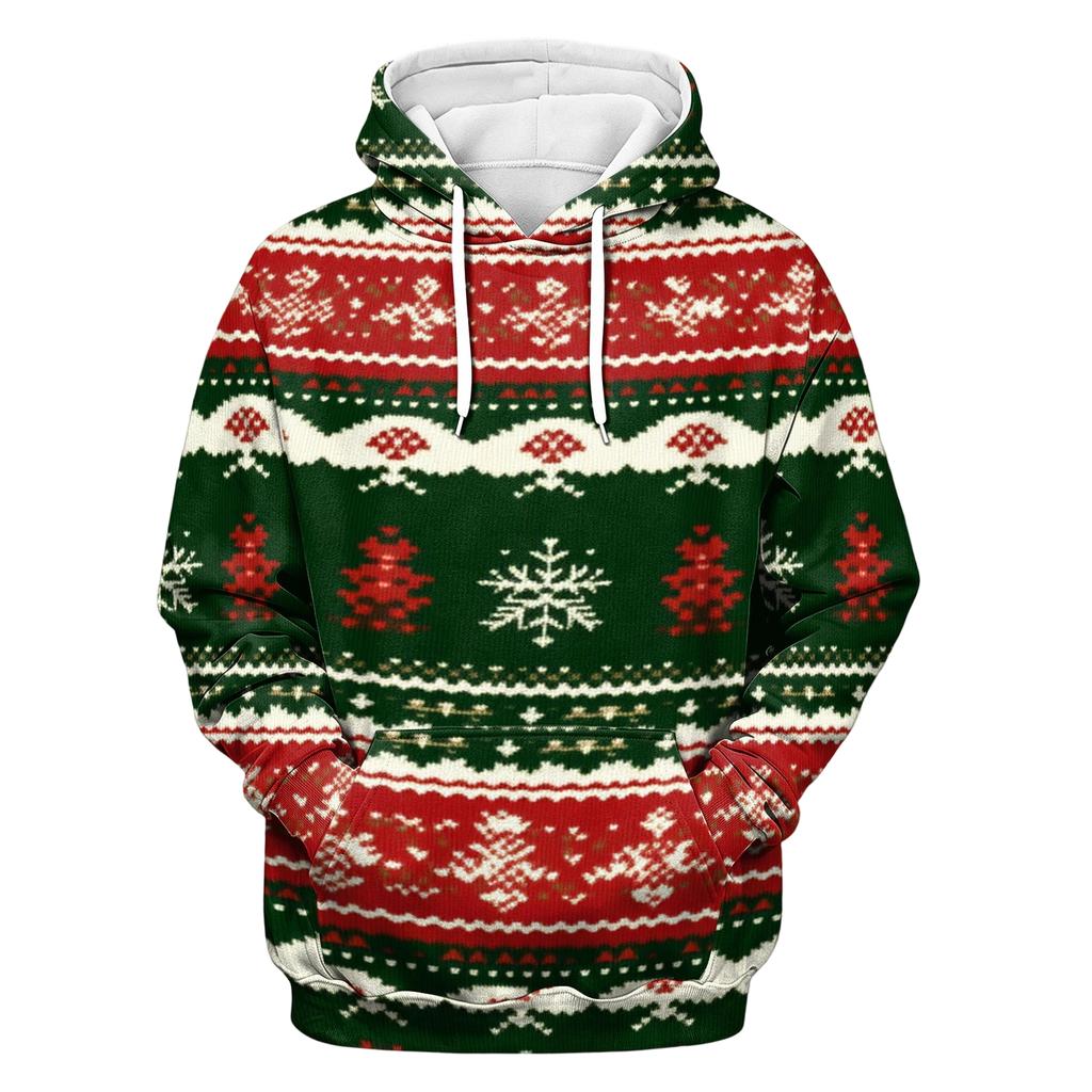 Men's Long Sleeve Hooded Sweatshirt with Christmas Print for Holiday Casual Wear