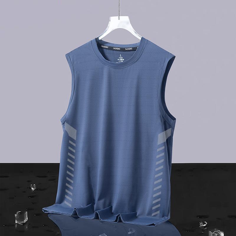 Men's Plus Size Ice Silk Sleeveless Quick-Dry Crew Neck Tank Top - Casual Loose Summer Sportswear
