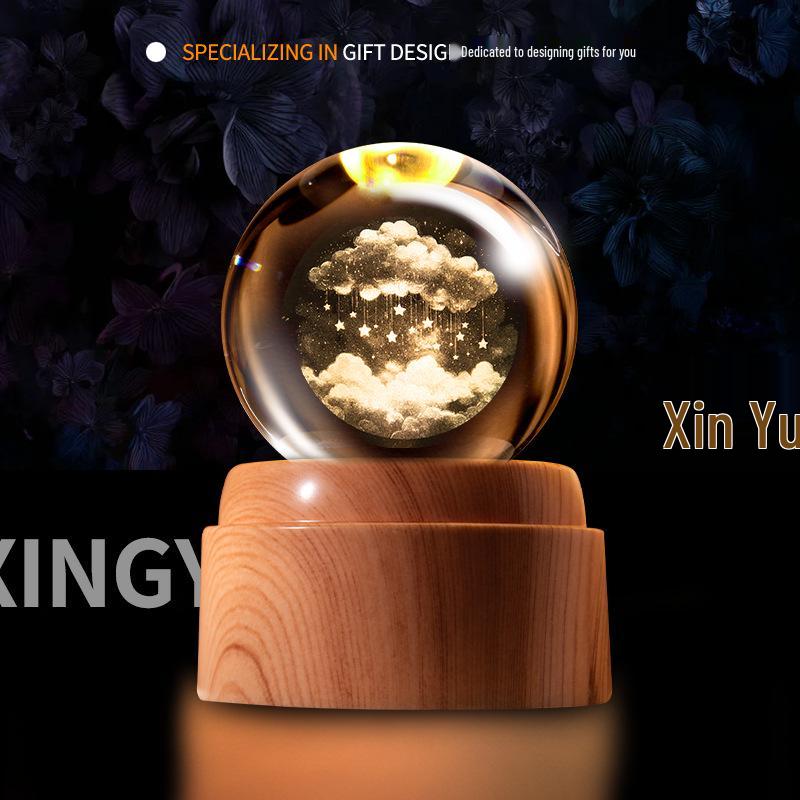 Creative Rotating Crystal Ball Night Light: Decorative Craft for Bedroom Atmosphere and Festive Gift.
