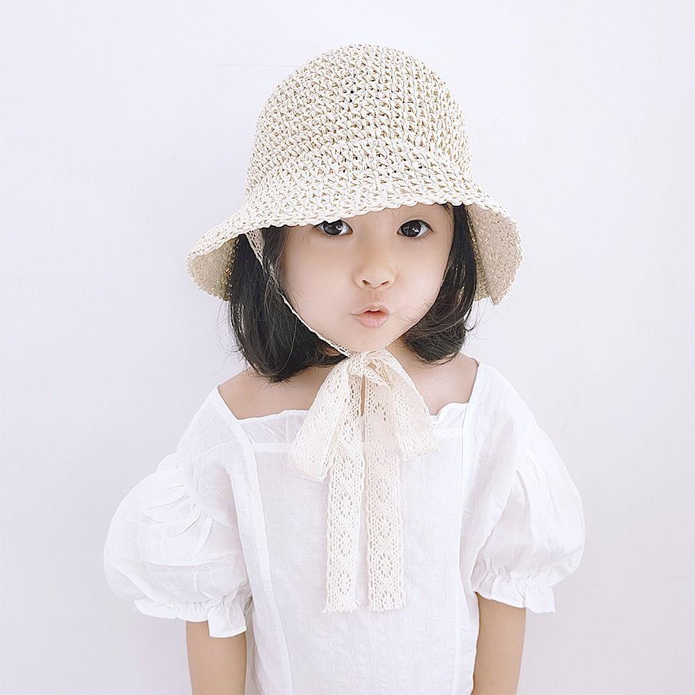 Summer Princess Casual Beach Hat Straw Cap Lace Baby Hat Panama Cap