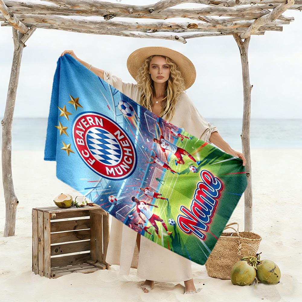 Bayern Munich Soccer Poster Customizable Name Beach Towel Soft Durable Quick-Dry Suitable for Swimming Gym Camping Yoga Vacation