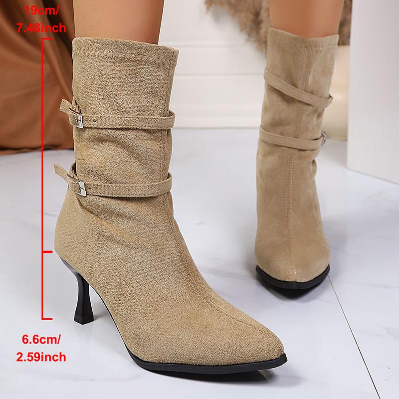 

Men Women Winter Spring Autumn Boots SlipOn PointedToe Pointed Toe High Heel Ankle Fashion Buckle Decor Stiletto Woman Slip Short Booties Mujer 36