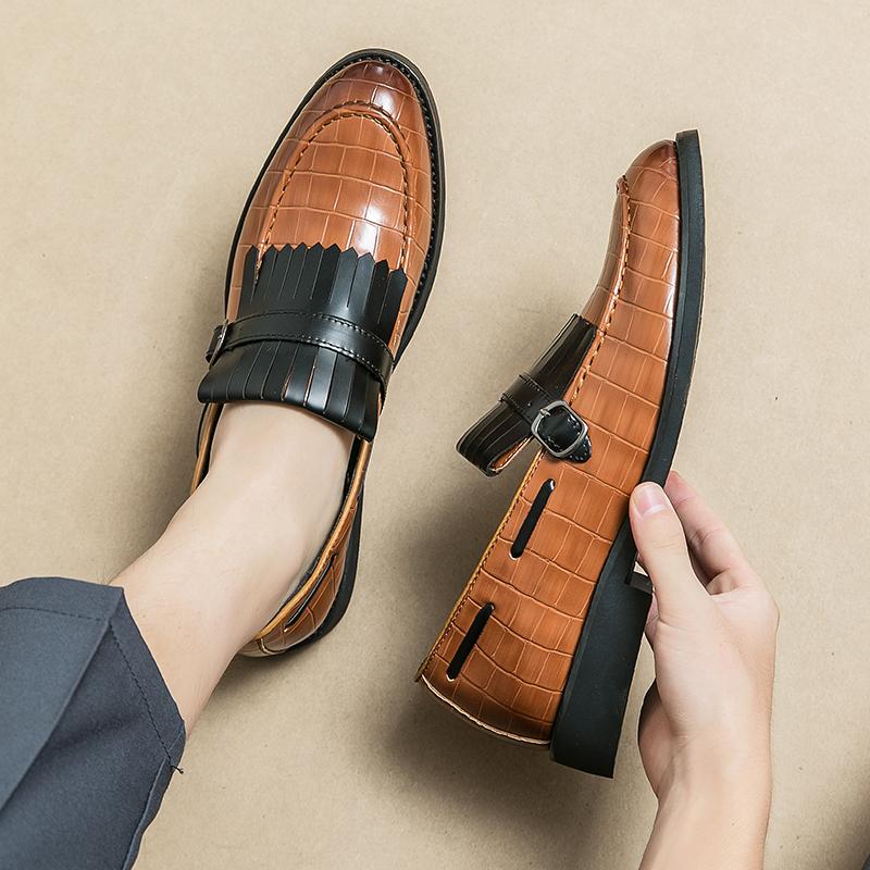 Fashion New Arrival Gentleman Two-tone Patchwork Tassels Patent Leather Shoes Male Monk Strap Wedding Casual  Formal Dress Footwear