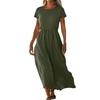 O-Neck Dress For Women Casual Comfy Cotton Linen Short Sleeve Tunic Beach Dresses With Pockets