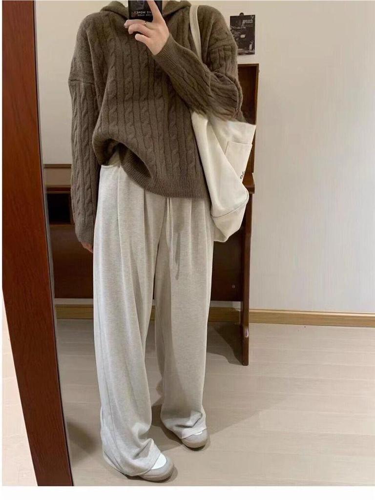 Women's Retro Korean-Style Cable Knit Hooded Sweater - Autumn/Winter Fashion