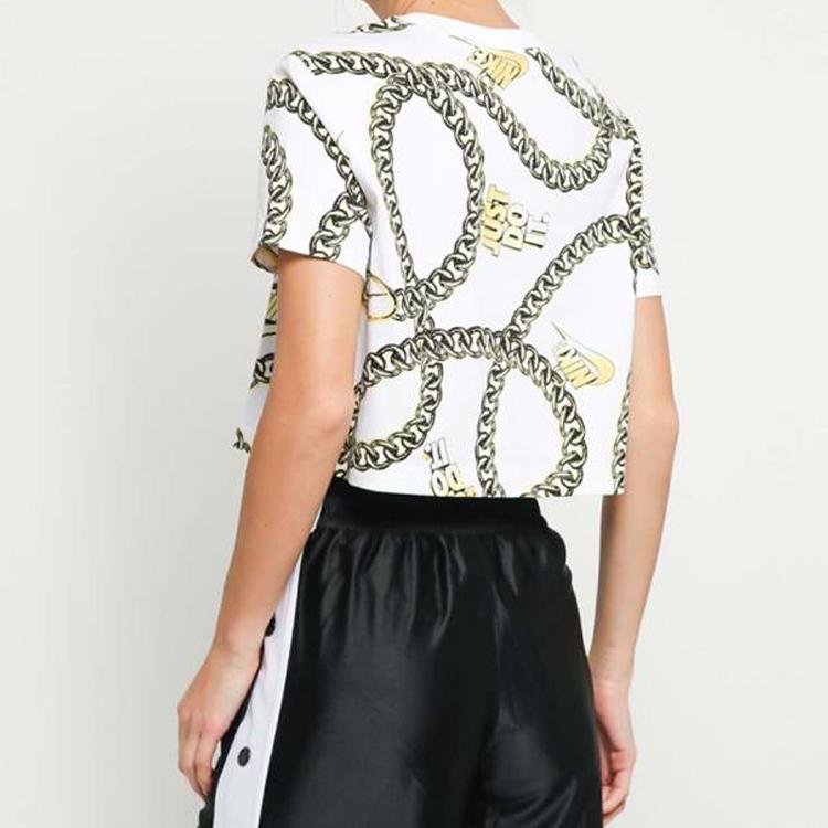 Nike Gold Chain Print Short Sleeve T-Shirt Women Tops White CI9356-100