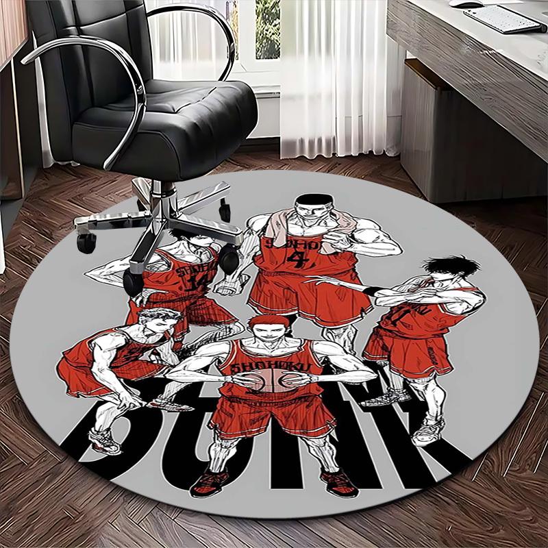 1pc Slam Dunk Basketball Team Round Carpet - Anime Design Chair Mat for Office, Home Decor, Gaming Room, All Seasons