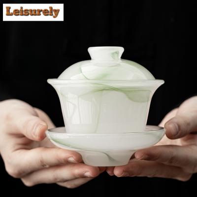 170ML Ancient Method Azure Stone Gaiwan Vintage Three Piece Non Hot Tea Tureen Household Tea Brewing Cover Bowl Drinkware Craft