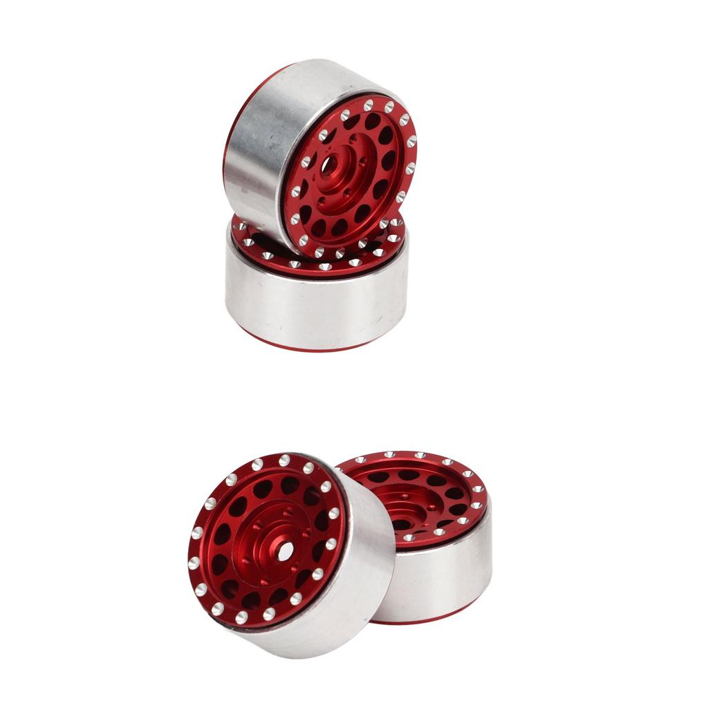 4 PCS RC Beadlock Wheel Hubs Aluminum Alloy RC Wheel Rims Hub for Traxxas 1 18 RC Cars for Axial SCX24 1 24 RC Cars Red