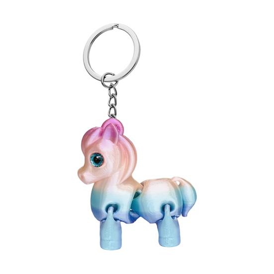 Multi Jointed Horse Keychain Gradient Color 3D Printed Animal Figurine Miniature Horse Pendant Backpack Bag Desk Decoration