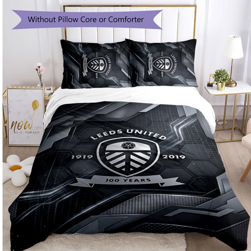 Set Lenzuola Stampa Leeds United Football 3 Pezzi, Comodo Set Copripiumino per Camera da Letto Amico della Pelle
