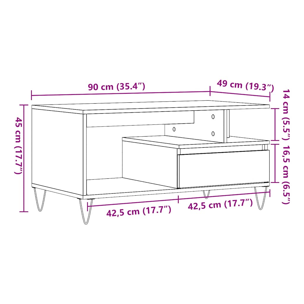 Coffee Table Artisan Oak 90x49x45 cm Wood Based Material