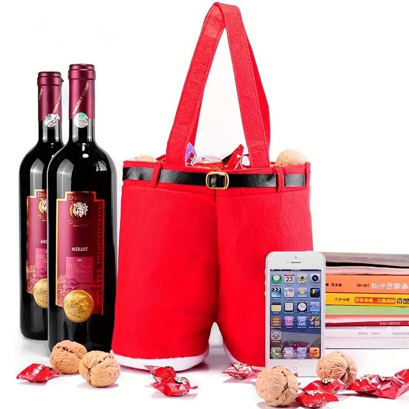 Christmas Santa Shorts Gift Bags Candy Toy Tote Bags Wine Bottle Holder Reusable Holiday Party Favor Xmas Decoration Supplies