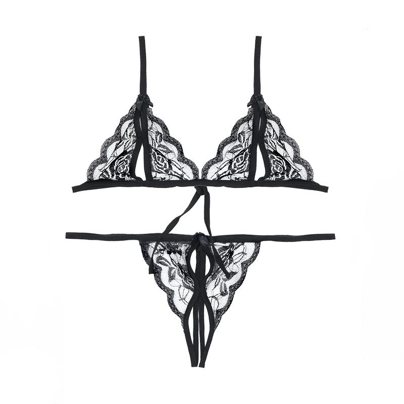 Babydoll Costumes Women Hot Open Bra Crotch Lace Sexy Transparent Underwear Sexy Lingerie Set
