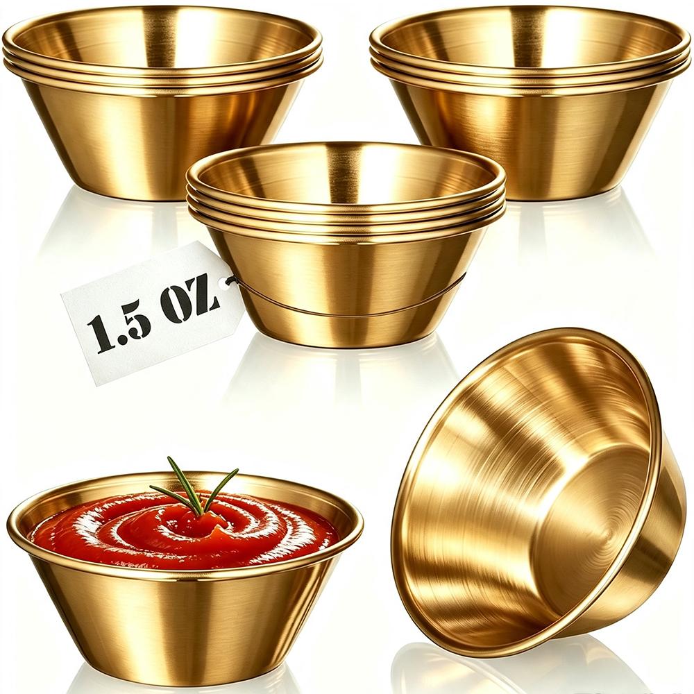 12Pcs Dipping Sauce Cups Stainless Steel Ramekins Metal Condiment Cups Stackable for Sushi, Wings, Charcuterie & Dips Reusable for Portion Control
