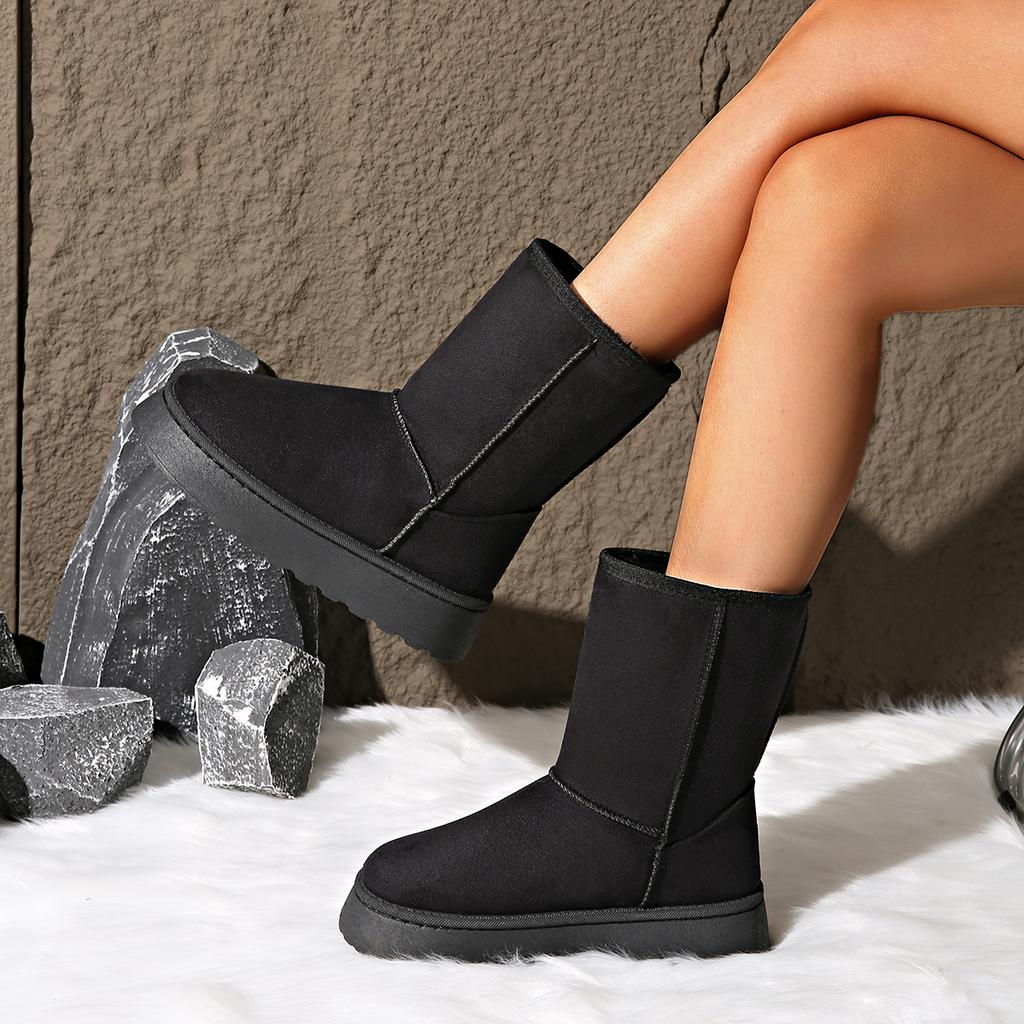 Fashionable Thick Soled Shallow Mouth Sexy Midsole Boots for Winter New Round Toe Comfortable/warm Casual Snow Boots for Women