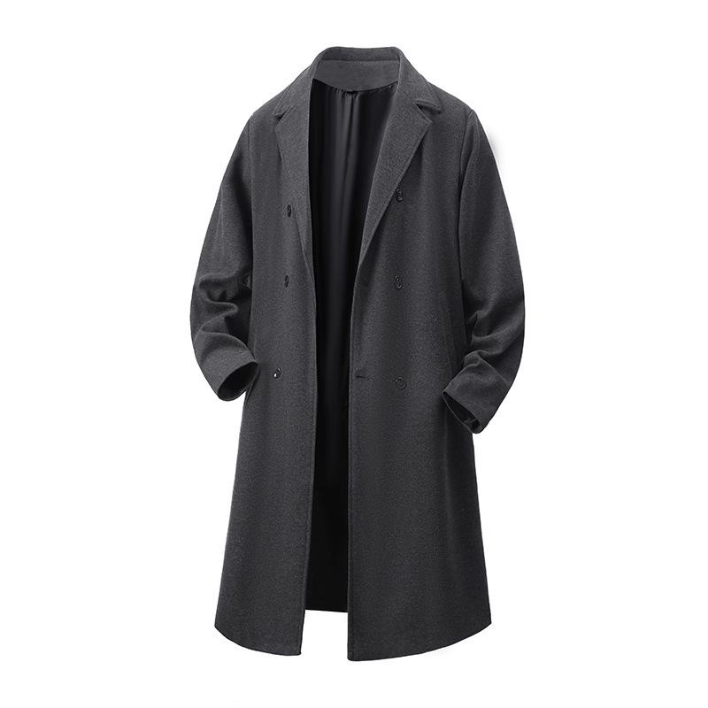 Herren-Doppelreihiger Trenchcoat Herbst/Winter 2025 - Mittellang, Gepolsterte Schultern, Über-das-Knie-Stil