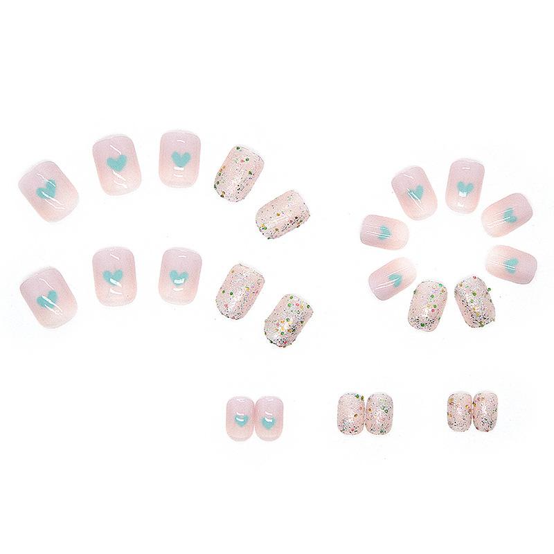 Artificial Nails Flashing Love Short Thin Pink Transparent Nail Stickers Removable