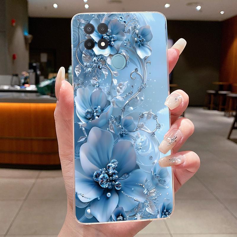 Case For OPPO A15 A15s Flower Butterfly Bow Phone Cases Coque For Oppo 35 Soft Silicone Capa Transparent TPU Jelly Cover Funda