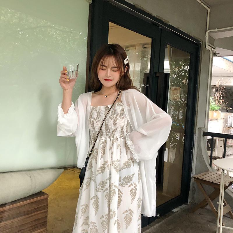 Non-collision White High-end Coat Suspender Skirt Two-piece Set Women's Summer Non-collision Sunscreen Clothing Dress Set