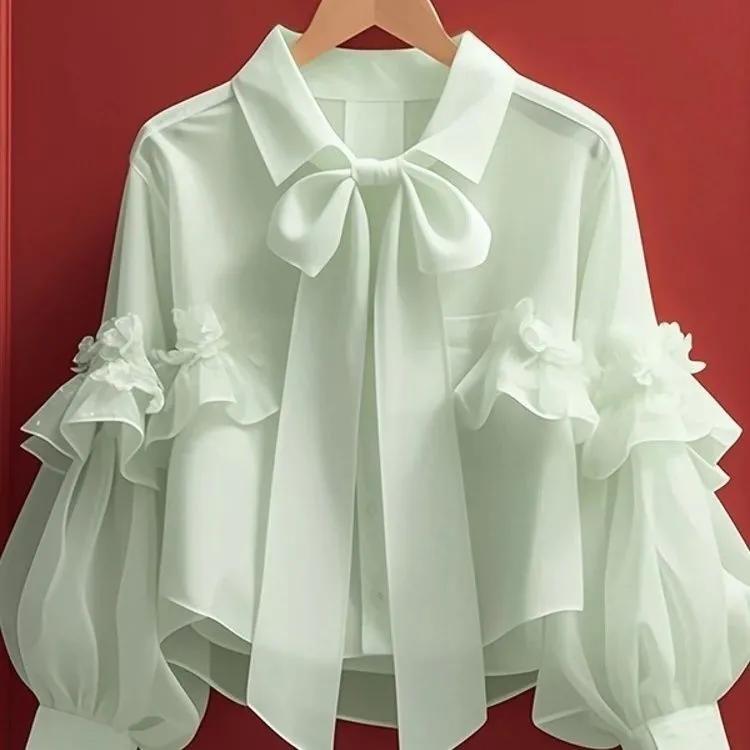 

Women s Autumn French-style Pretty Design Bow Long-sleeved Shirt XS