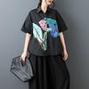 Mânecă scurtă, bumbac supradimensionat, cămăși vintage florale și bluze pentru bluză Topuri casual de vară, cămașă cu nasturi pentru femei