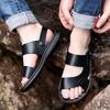 Men Brown Flats Slippers Summer Outdoor Wide Head Hiking Sandals Retro Black Leather Open Toe Beach Shoes Plus Size
