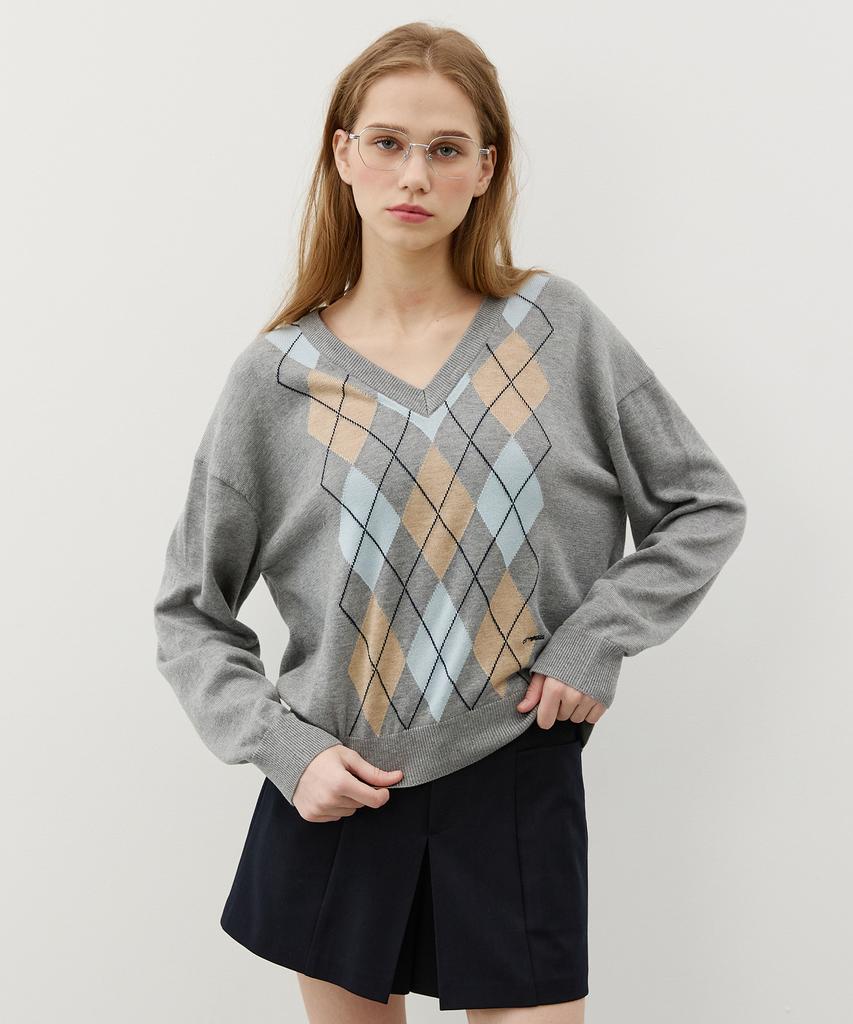 CITYBREEZE Argyle V-Neck Knit_Grey