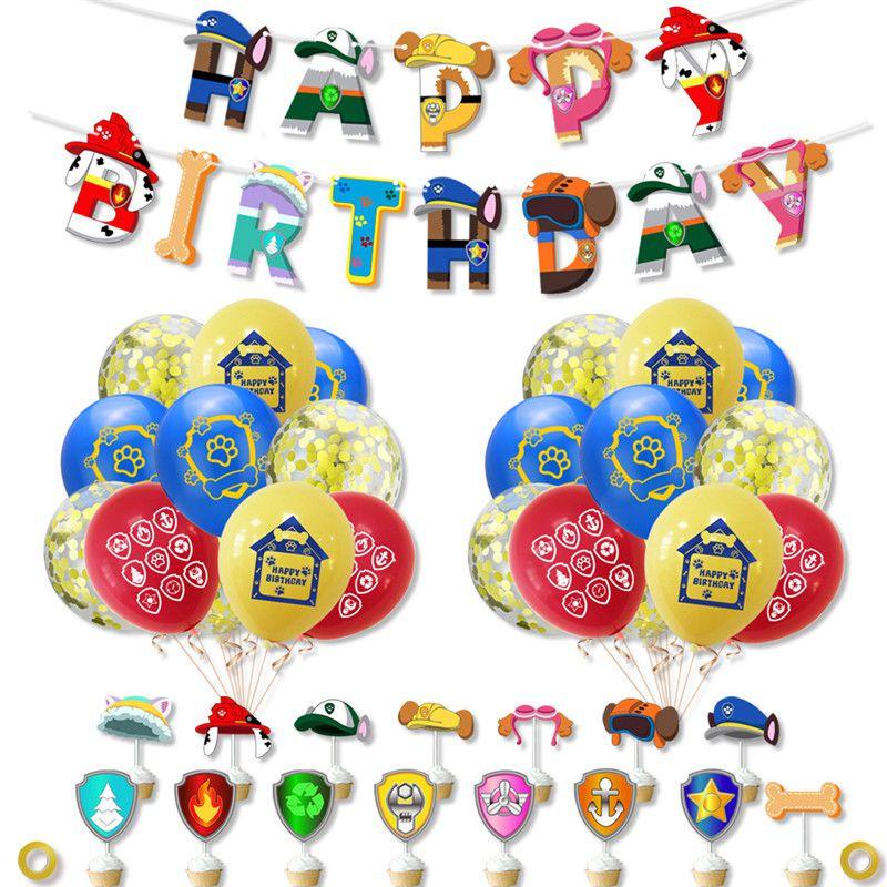 Patrol Kids Paw Birthday Party Decoration Set Banner Cake Topper Cartoon Balloon