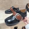 Women's Fall Winter Thick Bottom Heightening Fashionable Versatile Oxford Shoes Color Block Leather Version Ankle Strap Casual
