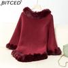 BITCED Solid Colour Wool-Trimmed Pullover for Women Autumn/Winter Thick Vintage Check Knitted Cape Shawl