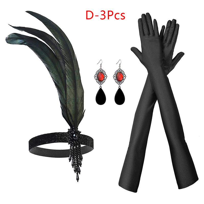 1 Set Costum Cosplay Flapper anii 1920 Bandă de Pene Colier de Perle Mănuși Lungi Accesorii Mascaradă Gatsby
