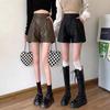 Kaffeefarbene PU-Leder High-Waist A-Linien-Shorts für Damen - Herbst/Winter Lässig Lockerer Schnitt, Hot Girl Stil, Bootcut-Hosen, Maillard-inspiriert.
