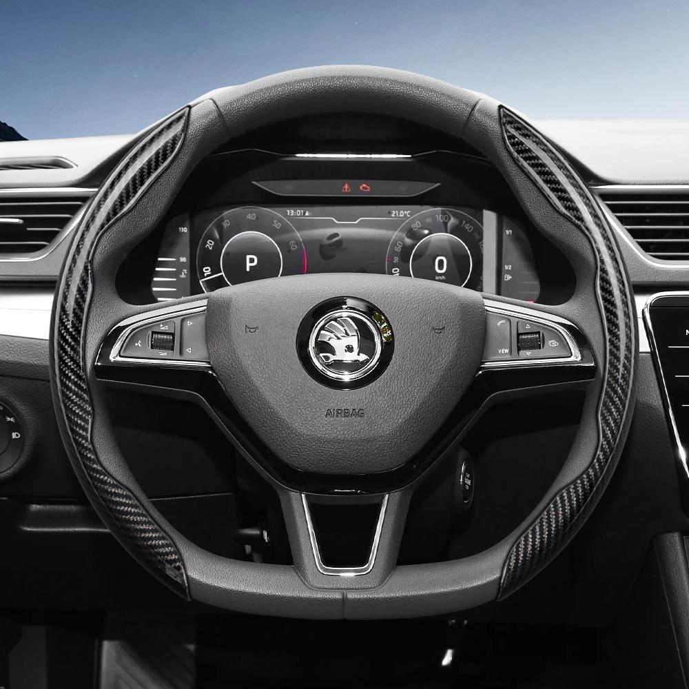 Suitable for Skoda Carbon Fiber Texture Steering Wheel Cover with Segmented Quick-Release Design, Durable, for Octavia Kamiq Fabia Kodiaq Karoq Enyaq