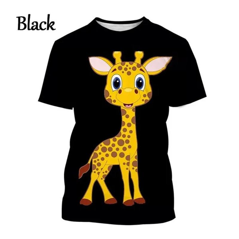 Giraffe Print Children's T-Shirt Cute 3D Boys' Casual Cartoon Animal Short-Sleeve Top