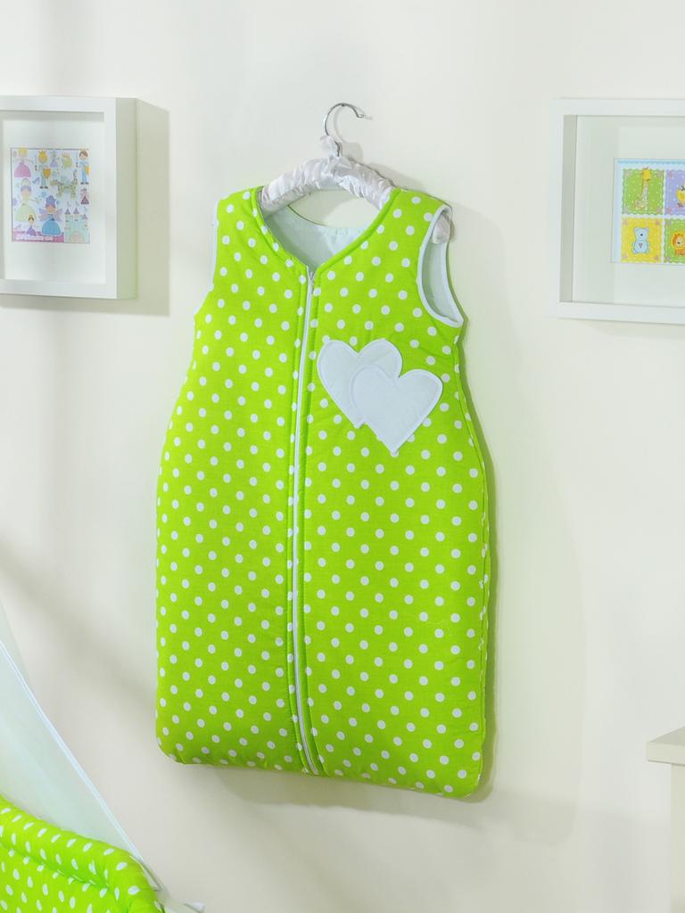 Cotton Sleeping Bag for Children 6-12 Mcy Tog 2.5 Year-Round Insulated Hearts Polka Dots On Green
