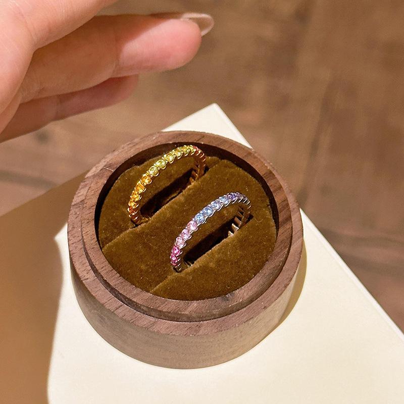 Bague Anneau Diamant Coloré Femme Dopamine Arc-en-ciel Changement Graduel Anneau Ouvert Nouveau
