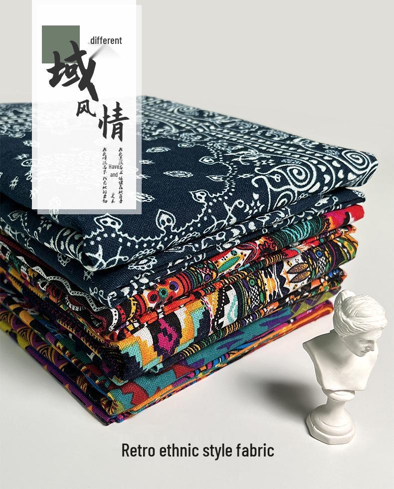 Ethnic Style Cotton Linen Fabric – Lijiang Yunnan Print for Tablecloths, Clothing, Curtains, and Bags