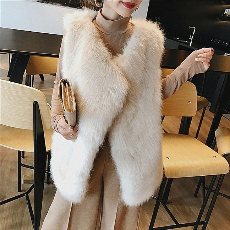 

Жилет из искусственного меха средней и длинной длины, новый осенне-зимний жилет, женская одежда, пушистый жилет, жилет из искусственного лисьего меха 2XL абрикосовый