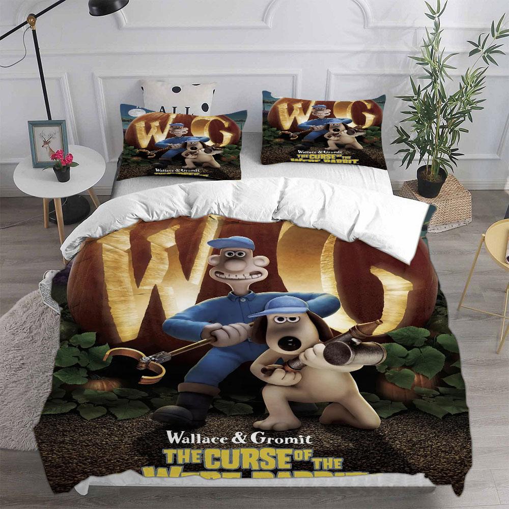 Wallace & Gromit Bedding Sets Comforter Quilt Bed Cover Duvet Cover Pillow Case 2-3 Pieces Sets Kids Adult Size