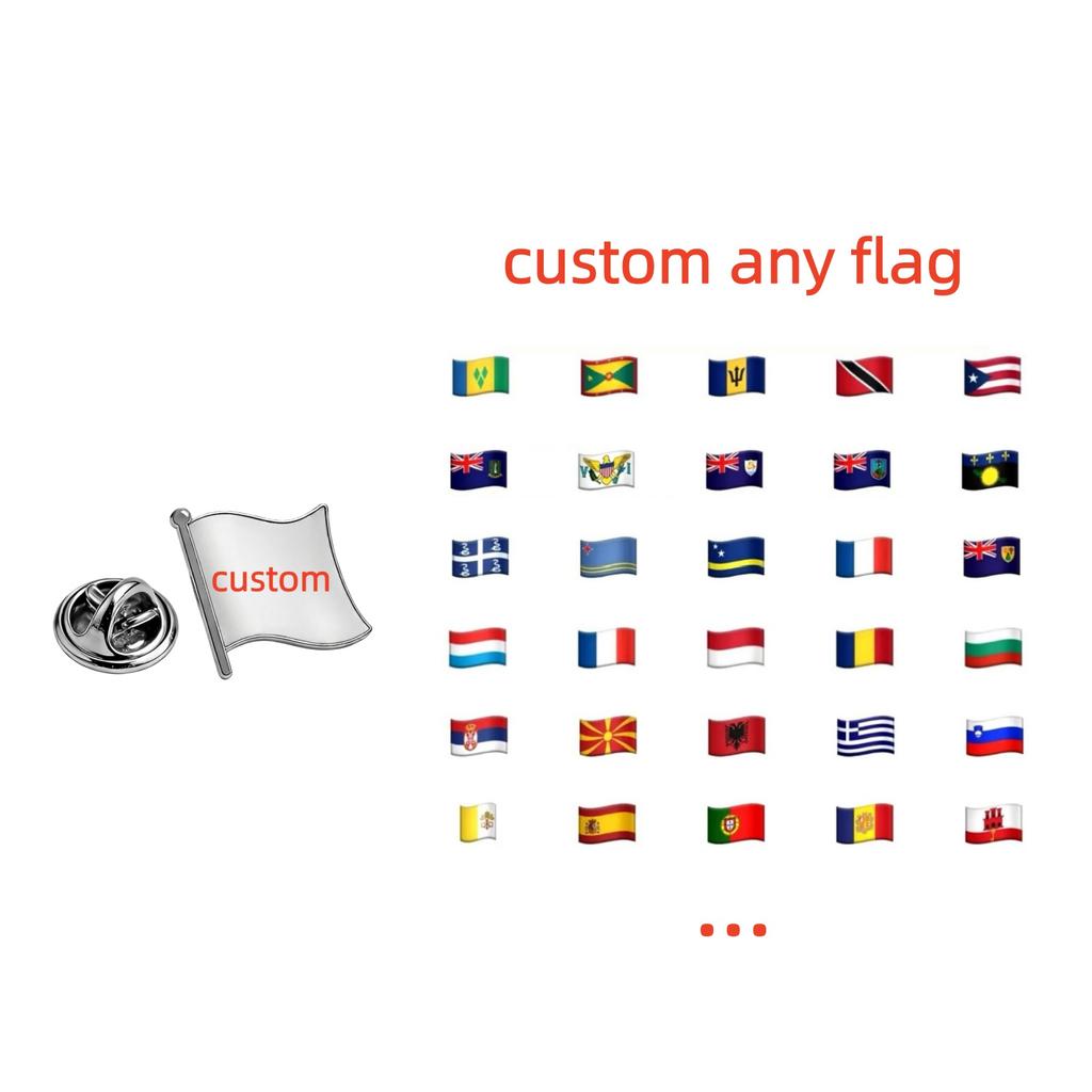 Custom 16*19mm Country Flag Pins for Traveller Personalized Stainless Steel Europe America Flag Brooches For Women Men Gift