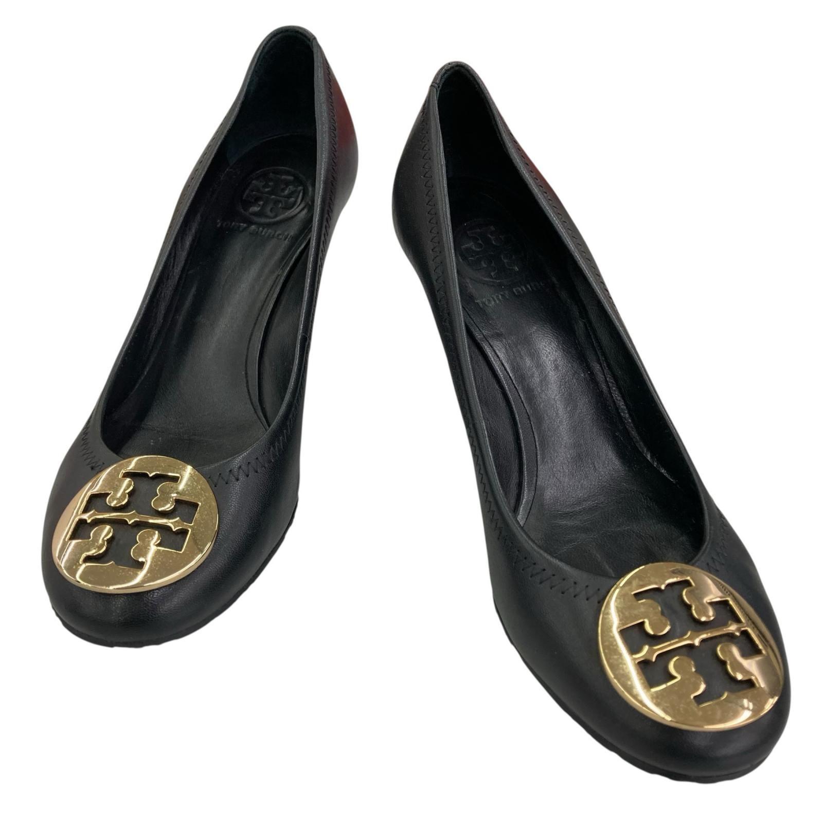 Used 186005 Current condition Tory Burch Pumps 24cm Black Double T Logo Leather 24.0cm equivalent Ladies