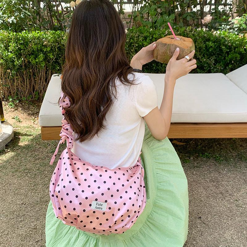 Spring Shimmer Satin Polka Dot Adjustable Shoulder Strap Women's Handbag