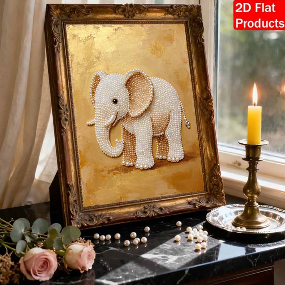 5D Pearl Art Elephant Floral Design DIY Rhinestone Painting Frameless Wall Decor Handmade Craft Gift for Home Bedroom Living Room