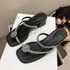 French thick-heeled slippers women's summer wear 2025 new pigeon egg rhinestone cool slippers versatile toe Roman sandals