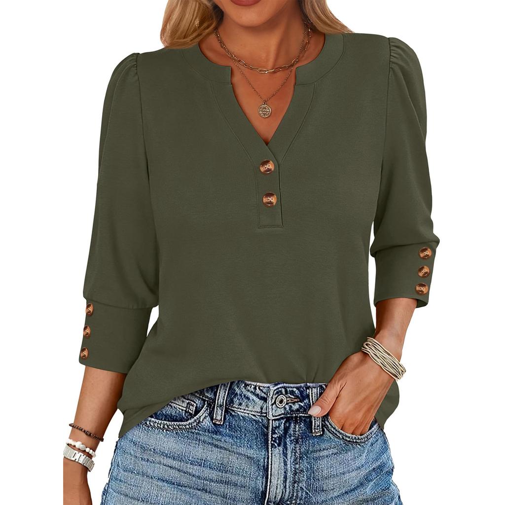 women's solid color loose 7-inch sleeve top